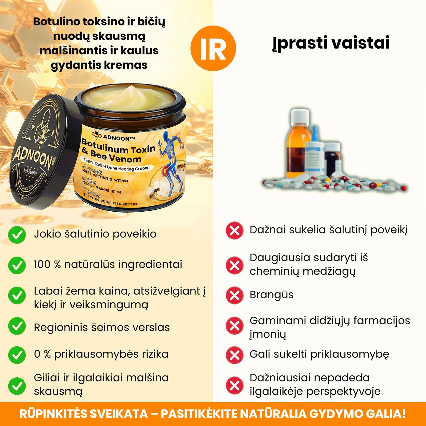 BeeMotion - Gydomasis kremas nuo sąnarių skausmo su bičių nuodais ir botulinu - BaltijosGrozis.com