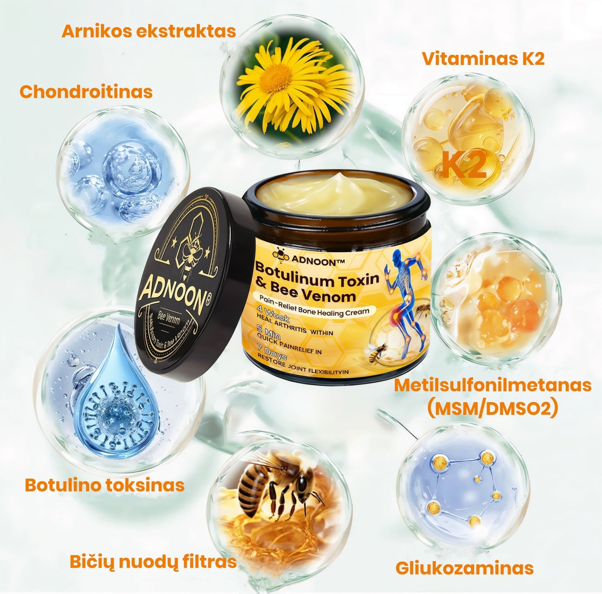 BeeMotion - Gydomasis kremas nuo sąnarių skausmo su bičių nuodais ir botulinu - BaltijosGrozis.com